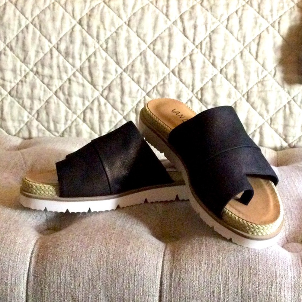 Black Van Eli slide sandals. Size 6 1/2.